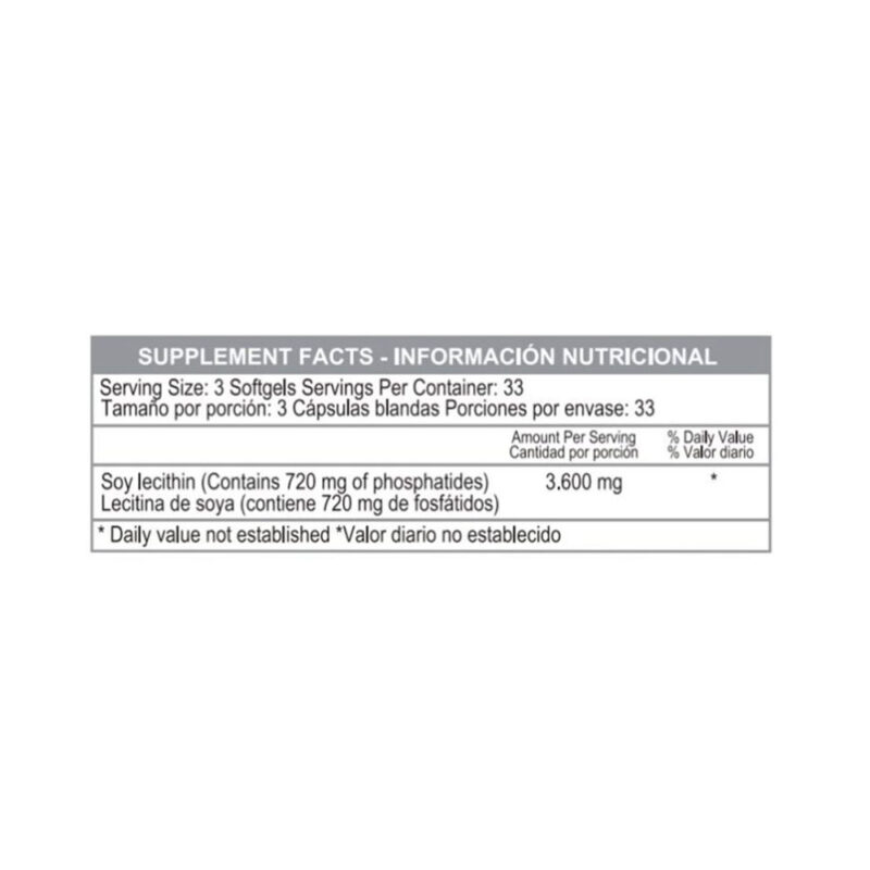 Vitamina Mega Lecitin with Phospholipids 100 softgels - Image 2